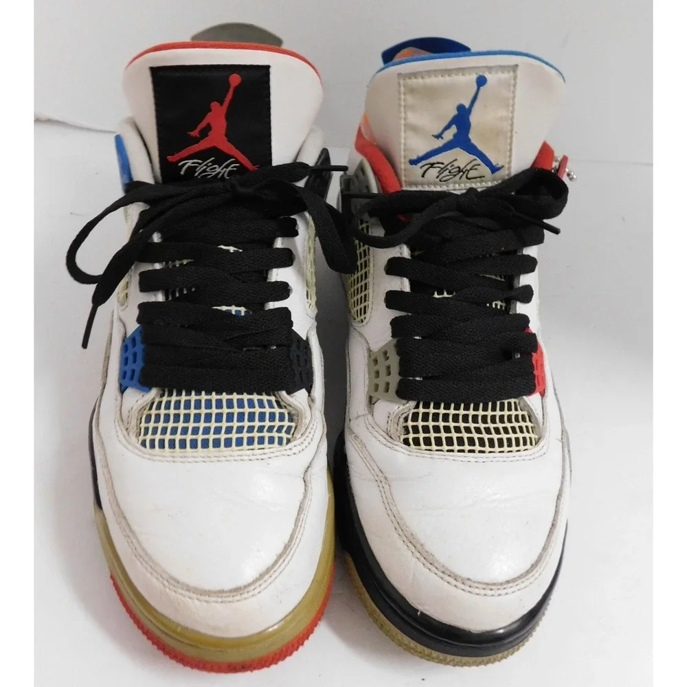 Nike Air Jordan 4 Retro What The White Cement Fire Red Sneakers Men's Size 9.5